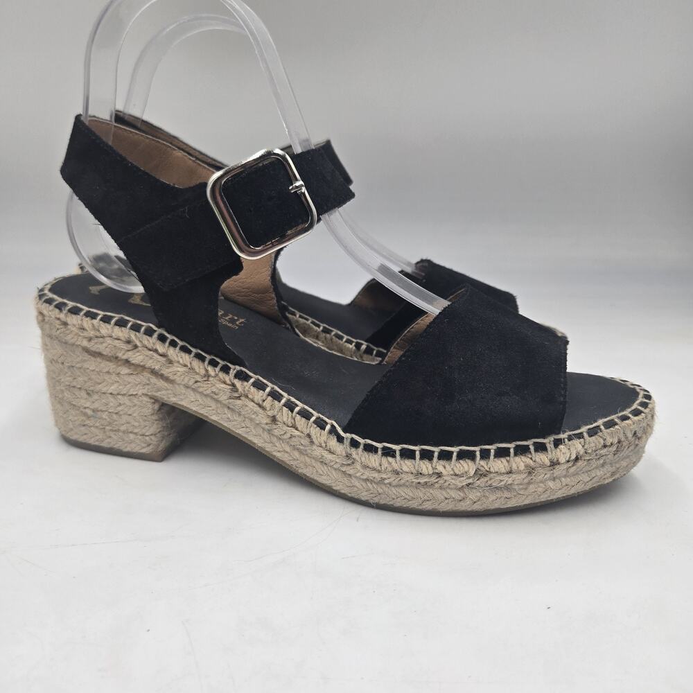 Apaseart Espardrille Heel Ankle Strap Black Suede Leather Made in Spain Size 9.5